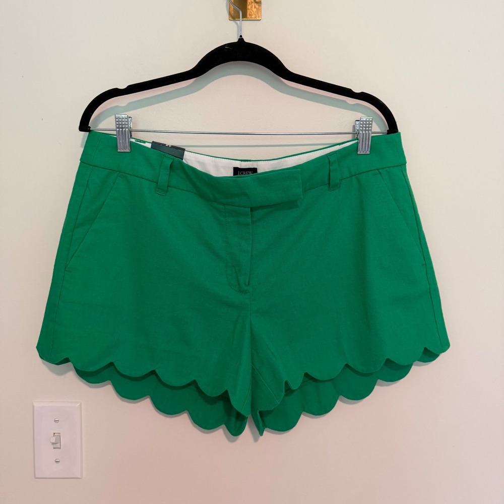 J.Crew Womens 4" Scalloped Chino Short Kelly Green Size 12 New NWT C0927‎